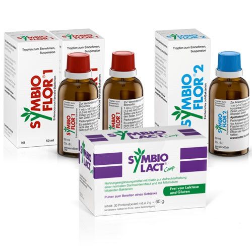 Symbioflor Darmsanierungs-Set mit Symbiolact, Symbioflor 1 &amp;2t - 100ml + 50ml + 30 St